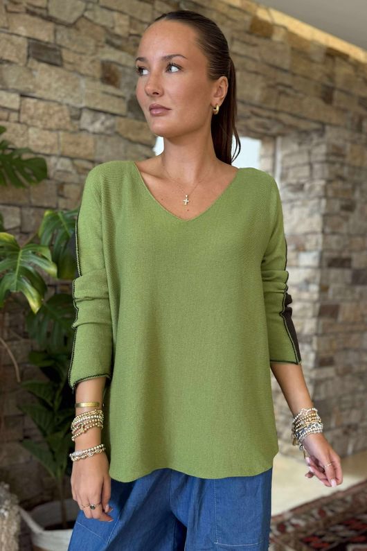 Made in Italy Juno Two Tone Knit Light Olive & Dark Olive